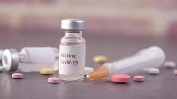 Close up of covid 19 vaccine bottle video