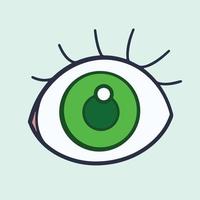 ojo verde ancho y único con pestañas. icono de ilustración vectorial con dibujo de línea simple de dibujos animados de arte plano. vector