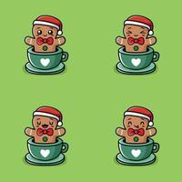 vector illustration of gingerbread emoji sticker in a cup