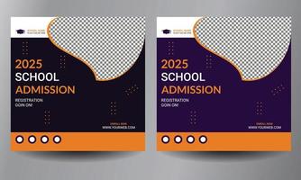 publicación en redes sociales de admisión a la escuela o diseño de banner web. adecuado para la plantilla de diseño de banner promocional de secundaria y preparatoria. vector