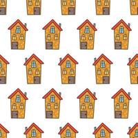 Pattern of yellow houses. cute hand drawn houses on a pattern for textiles, backgrounds, wallpapers, wrapping paper, fabrics. vector