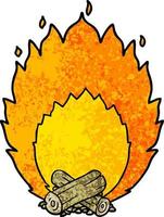 Retro grunge texture cartoon blazing camp fire vector