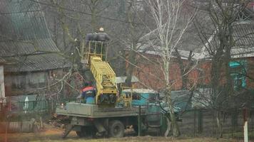 working on a special machine cut tree branches video