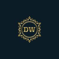 logotipo de letra dw con plantilla de oro de lujo. plantilla de vector de logotipo de elegancia.