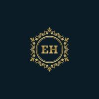 logotipo de la letra eh con plantilla de oro de lujo. plantilla de vector de logotipo de elegancia.