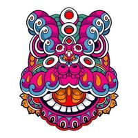 Colorful Lion dance cartoon mandala arts isolated on white background vector