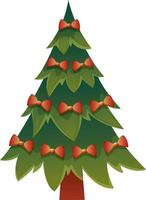 Cartoon Christmas tree with red bows on transparent background vector