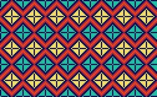 Pixel ethnic pattern, Vector embroidery ornament background, Geometric repetitive triangle style, Red and yellow pattern geometric continuous, Design for textile, fabric, art, tile, blankets