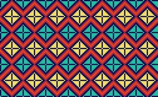 patrón étnico de píxeles, fondo de adorno de bordado vectorial, estilo triangular repetitivo geométrico, patrón geométrico continuo rojo y amarillo, diseño para textiles, telas, arte, baldosas, mantas vector