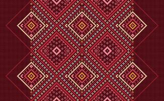 Geometric ethnic pattern, Vector embroidery jacquard background, Pixel handcraft geometric style, Red pattern zigzag repetitive, Design for textile, fabric, ceramic, curtain, sweater