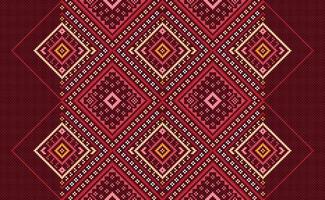 Geometric ethnic pattern, Vector embroidery jacquard background, Pixel handcraft geometric style, Red pattern zigzag repetitive, Design for textile, fabric, ceramic, curtain, sweater