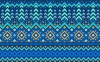 Geometric ethnic pattern, Vector embroidery ornament background, Pixel repetitive triangle style, Blue and yellow pattern geometric continuous, Design for textile, fabric, art, tile, blankets