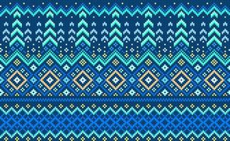 Geometric ethnic pattern, Vector embroidery ornament background, Pixel repetitive triangle style, Blue and yellow pattern geometric continuous, Design for textile, fabric, art, tile, blankets