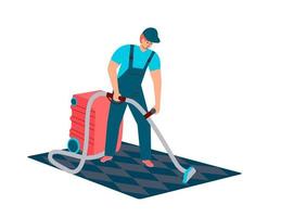 an cleaning the carpet with vacuum cleaner vector