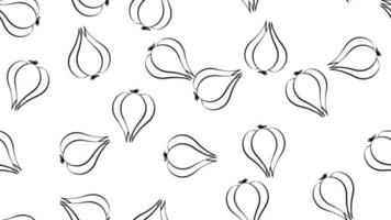 Garlic seamless pattern. Black white image. Simple print drawn by lines. Vector illustration of sliced garlic, garlic clove, garlic bulb in simple style