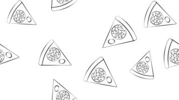 rebanada de pizza sobre un fondo blanco, ilustración vectorial, patrón blanco y negro. pizza con varios rellenos. patrón sin costuras, fondo, patrón sin fin. decoración y papel pintado vector