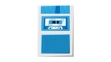 Old retro vintage hipster voice recorder with music audio tape cassette for voice recording from 70s, 80s, 90s. Beautiful blue icon. Vector illustration