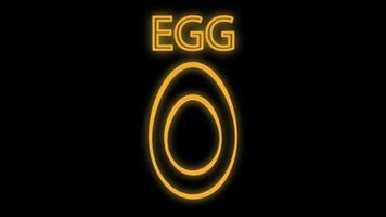 boiled egg on a black background, vector illustration, neon. egg with yolk and white. neon yellow color with the inscription egg. bright neon sign. illumination for cafe