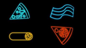 Vector set of realistic isolated neon sign of Pizza logo for template decoration and covering on the wall background. Concept of restaurant, cafe, pizzeria and italian food