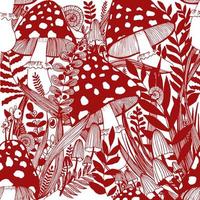 Fly agaric hand drawn seamless vector pattern. Fly agaric hand drawn line art seamless vector pattern. Amanita muscaria seamless background for printing, fabric, textile