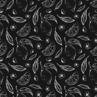 Lemon hand draw seamless pattern background wallpaper. Cute seamless pattern with lemons. Vector seamless pattern with lemon, leaves and flower. Citrus line seamless background.
