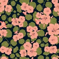 Nasturtiums flowers seamless pattern in black background vector