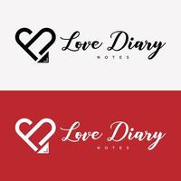 set corazón amor pluma diario libro escritura inspiración marca logotipo diseño vector