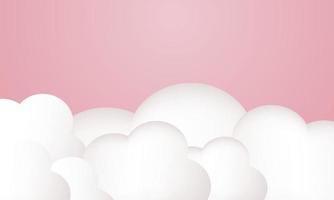 ilustración 3d hermosas nubes en lugar de fondo rosa vector