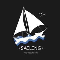 sailing, boat logo template. Vector illustration flat design.