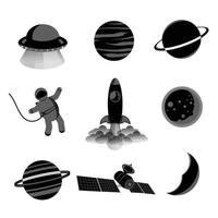 conjunto de silueta de nave espacial. ilustración vectorial en blanco y negro. vector