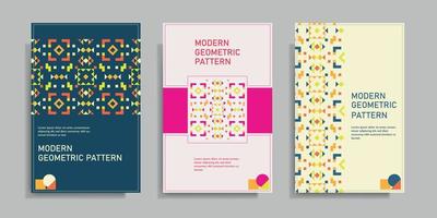 Flat geometric abstract cover design set vector