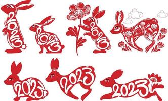 Set of rabbits in Chinese style vector