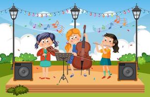 Children playing music in the park vector