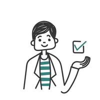 hand drawn doodle person showing green check mark illustration vector