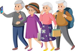 Elderly tourists group cartoon character vector