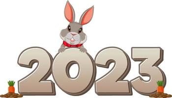 Happy New Year 2023 text with rabbit for banner design vector