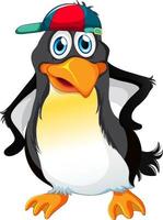 Cute penguin cartoon character wearing cap on white background vector