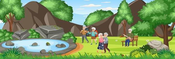 Elderly people doing activity in nature park vector