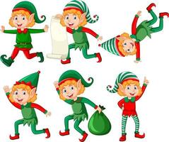 Cute kid wearing elf costume cartoon set vector