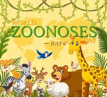 cartel de dibujos animados del día mundial de las zoonosis vector