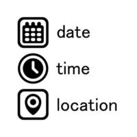 símbolo de los iconos de fecha, hora, dirección o lugar vector