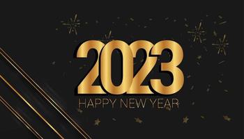 Happy New Year 2023 horizontal banner with golden color and confetti illustration on isolated background vector