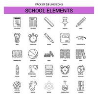 School Elements Line Icon Set 25 Dashed Outline Style vector