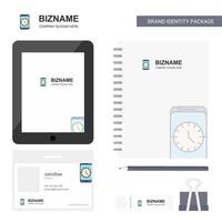 Clock Business Logo Tab App Diary PVC Employee Card and USB Brand Stationary Package Design Vector Template