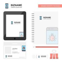 Bug on a smartphone Business Logo Tab App Diary PVC Employee Card and USB Brand Stationary Package Design Vector Template