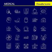 iconos médicos dibujados a mano establecidos para infografías kit uxui móvil y diseño de impresión incluyen tubo de ensayo ciencia laboratorio médico globo colección de mapas médicos logotipo infográfico moderno y pictograma ve vector