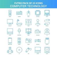 25 Green and Blue Futuro Computer Technology Icon Pack vector