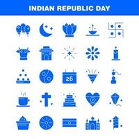 día de la república india paquete de iconos de glifos sólidos para diseñadores y desarrolladores iconos del festival de cometas volando india olla india día de comida vector