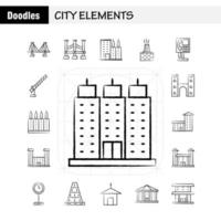 City Elements Hand Drawn Icons Set For Infographics Mobile UXUI Kit And Print Design Include Car Vehicle Travel Transport Fountain Water Shower City Eps 10 Vector