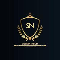 SN Letter Initial with Royal Template.elegant with crown logo vector, Creative Lettering Logo Vector Illustration.